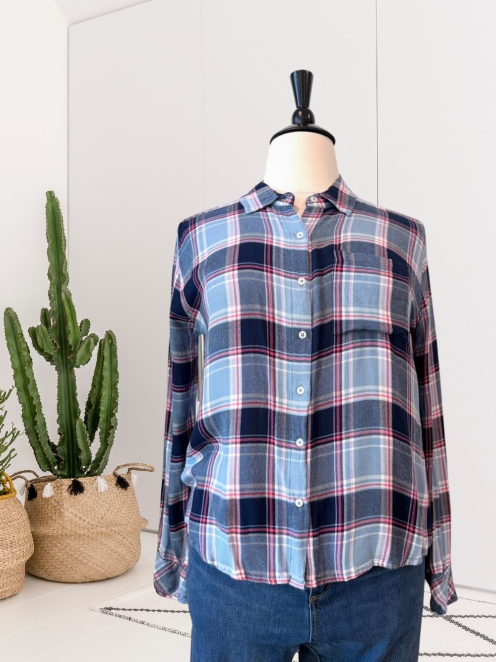 Dylan Plaid Button Down Lightweight Flannel Top